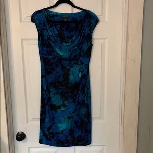 Lauren Ralph Lauren Blue Black Patterned Midi Dress